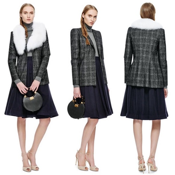 Plaid Jacket with Detachable Fur Collar