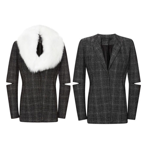 Plaid Jacket with Detachable Fur Collar