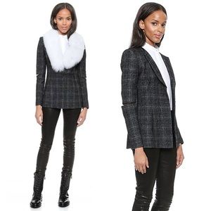 Plaid Jacket with Detachable Fur Collar