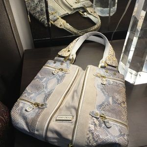 Jimmy Choo Mona White Suede and Snakeskin Purse