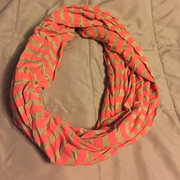 Tan and coral infinity scarf