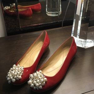 Kate Spade Red Patent Leather Flats with Pearls 9