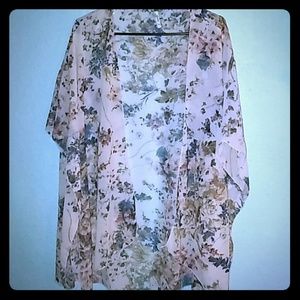 Creme Vintage Floral Sheer Kimono 2X/3X Plus Size