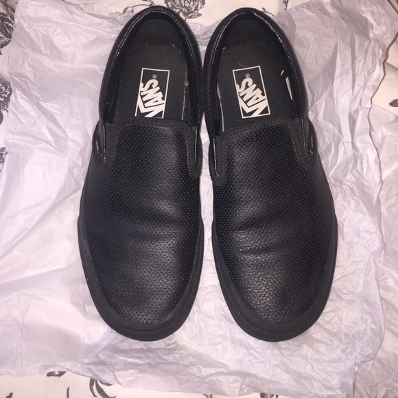 Black Leather Vans Slip Ons