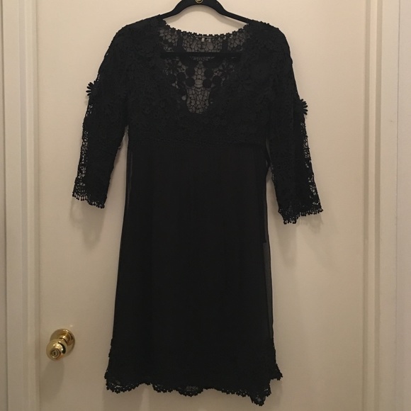 Elie Tahari Black Lace & Silk 3/4 Sleeve Dress 8 - Picture 1 of 4