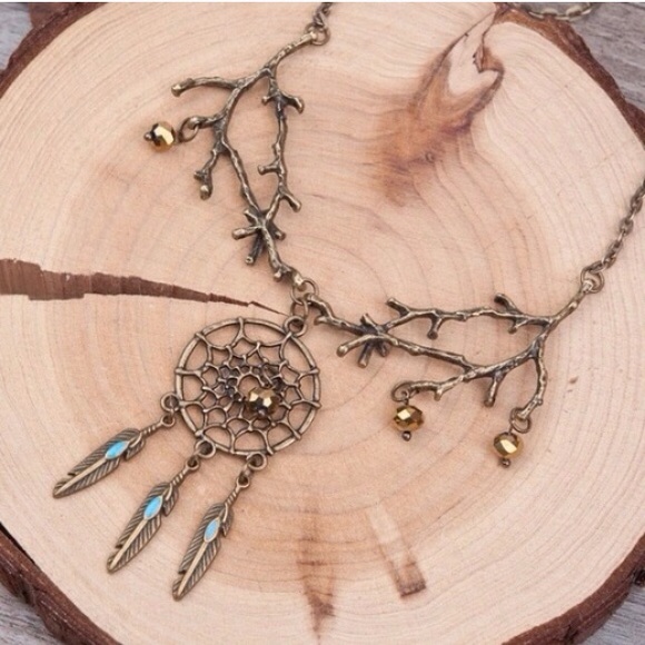 Jewelry - Boho gypsy dreamcatcher necklace branch beads