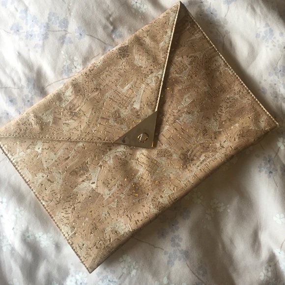 Cork/Gold Justfab Envelope Clutch
