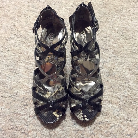 Guess Strappy Snakeskin Heels 7