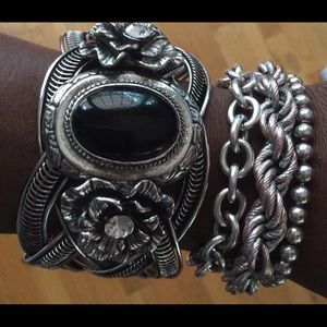 *REDUCED*Black Gem and Roses  Bangle Cuff