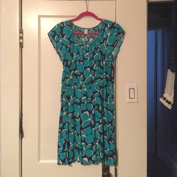 NWT Old Navy teal and navy flower dress