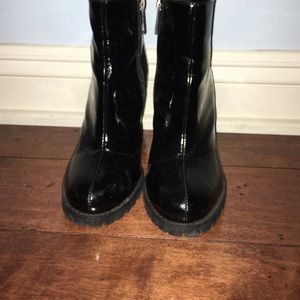 Patten leather healed booties