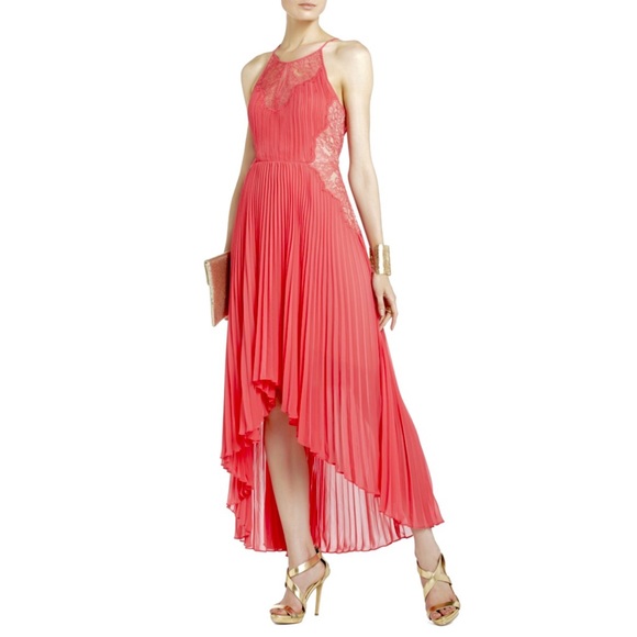 BCBGMaxAzria Lace Detail Pleated Gown