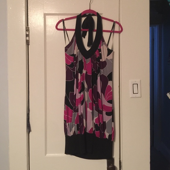 Bright halter top bubble banded dress. Tropical - Picture 1 of 3