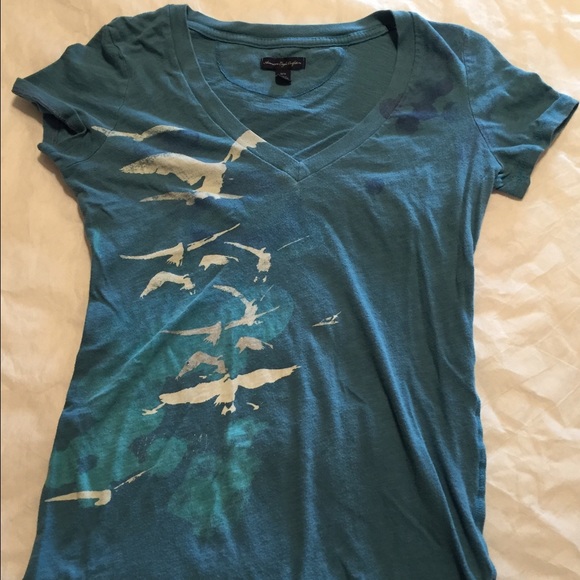 ☄AE Bird and Water Paint V-Neck Shirt☄
