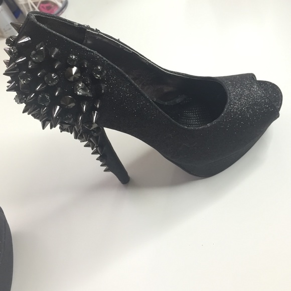 Spike black sparkle platform heel.