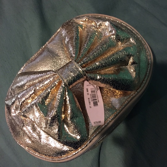 Gold Victoria's Secret makeup bag.