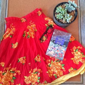 Full Red Skirt with Flowers