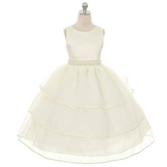 Ivory satin girl dress bridesmaid birthday wedding - Picture 1 of 2