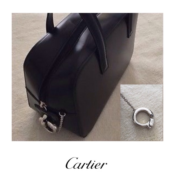 Cartier Black Leather Panthere Satchel Silver Bag