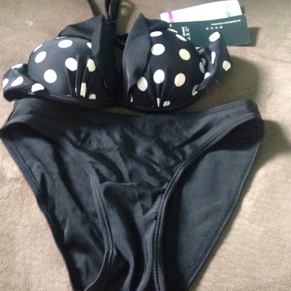 Black and white polka dot bikini