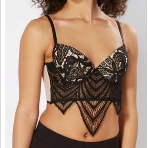 Black Lace Drop Longline Push-Up Bra