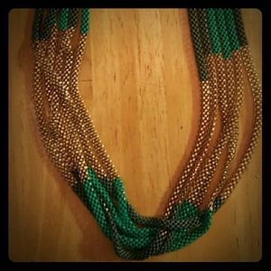 Teal, grey and gold layered chain necklace