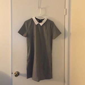 Contrast Lapel Houndstooth Print Dress