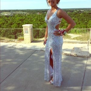 Long silver white prom dress precious formal