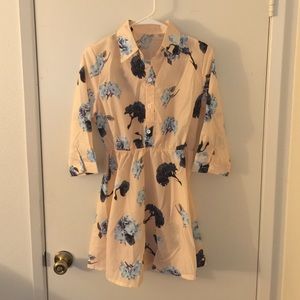 Lapel Flower Print Shirt Dress