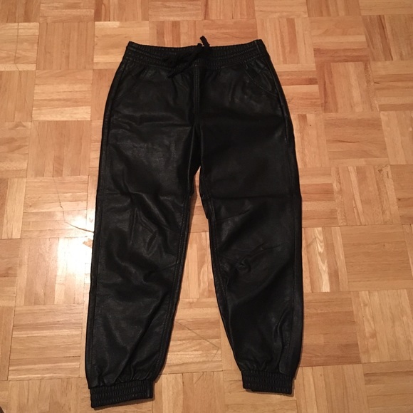 Black vegan leather sweatpants