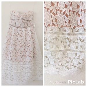 NWOT Lulu*s Lace Crochet Strapless Midi Dress Sz S