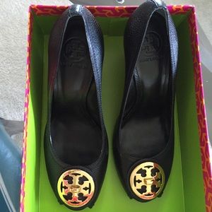 Tory Burch Black Selma open toe wedge