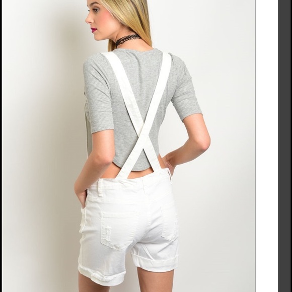 White Overall Shorts - Picture 2 of 4