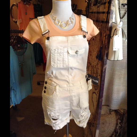 White Overall Shorts - Picture 3 of 4