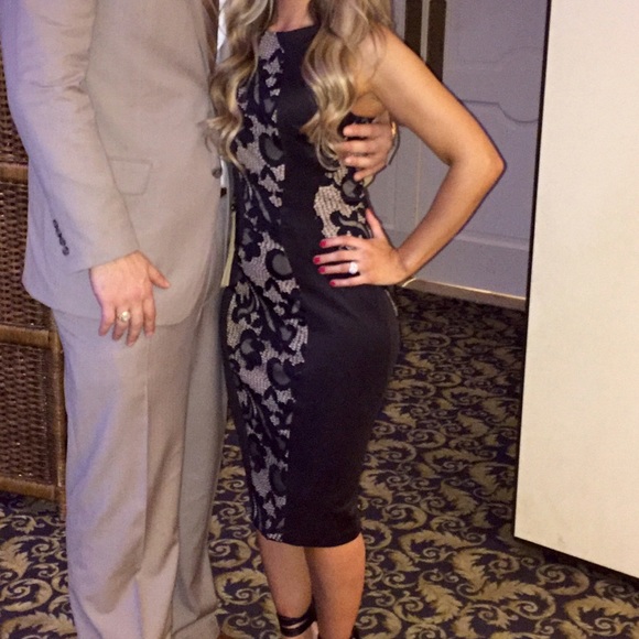 Beige and black lace dress