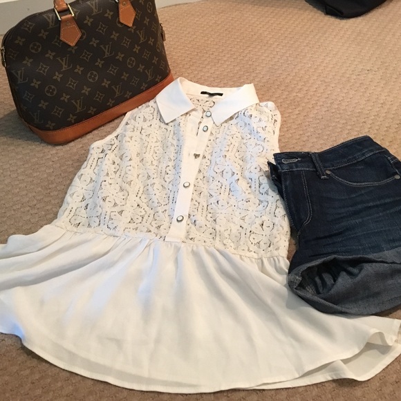 Monteau Tops - White Lace Peplum Top