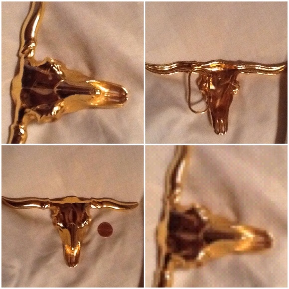 Polished Brass Indian Steer Skull Belt Buckle