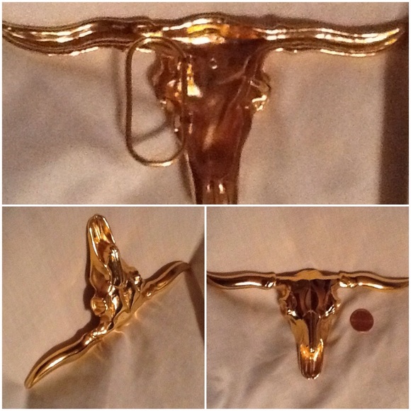 Polished Brass Indian Steer Skull Belt Buckle