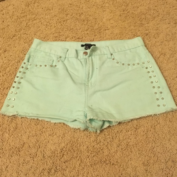 Mint Forever21 Silver Studded High Waisted Shorts