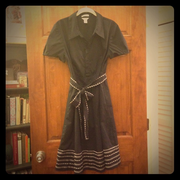Dark navy collared dress.