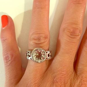 Brighton silver/pale green filigree ring, size 7