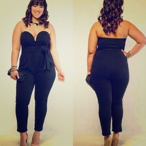 Black strapless sweetheart jumpsuit