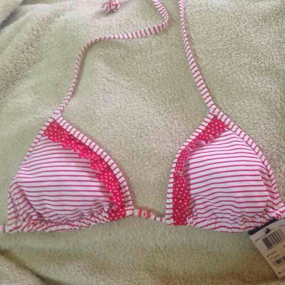 Red and white bikini top