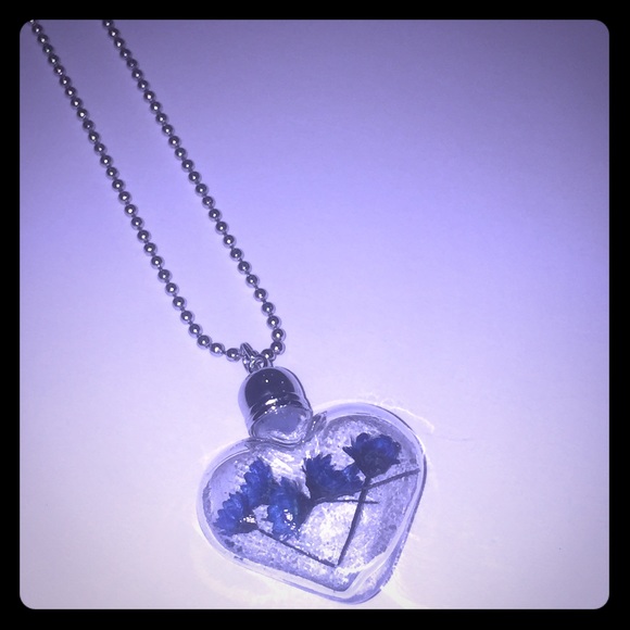 Bottle Glass Blue Dried Flower Necklace