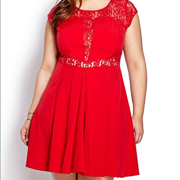 Plus Size Red Party Dress with Lace Cutouts
