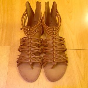 Brown and gold gladiator style sandals