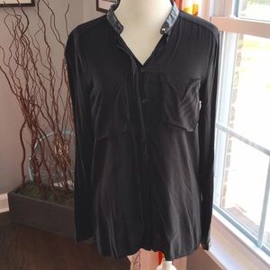 H&M black button up with faux leather detail, 8