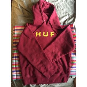 HUF maroon and yellow hoodie