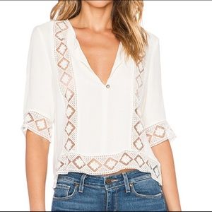 White short sleeve lace inset blouse
