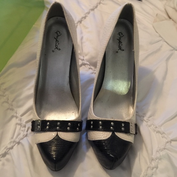 Black and white heels
